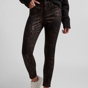 NWT High Rise Skinny Metallic Gold Foil Print Jean (Black/Gold) - EXPRESS